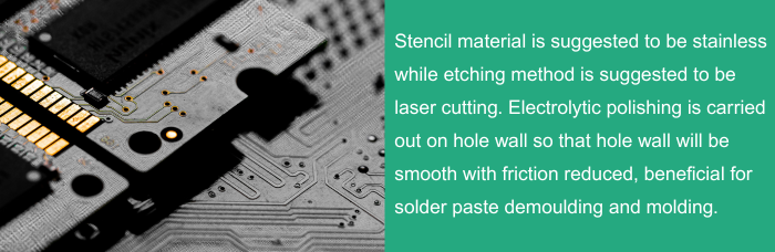 Stencil material is suggested to be stainless while etching method is suggested to be laser cutting | PCBCart